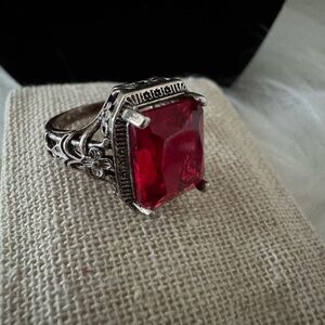 Avon Elegant Silver Ring with Red Gemstone